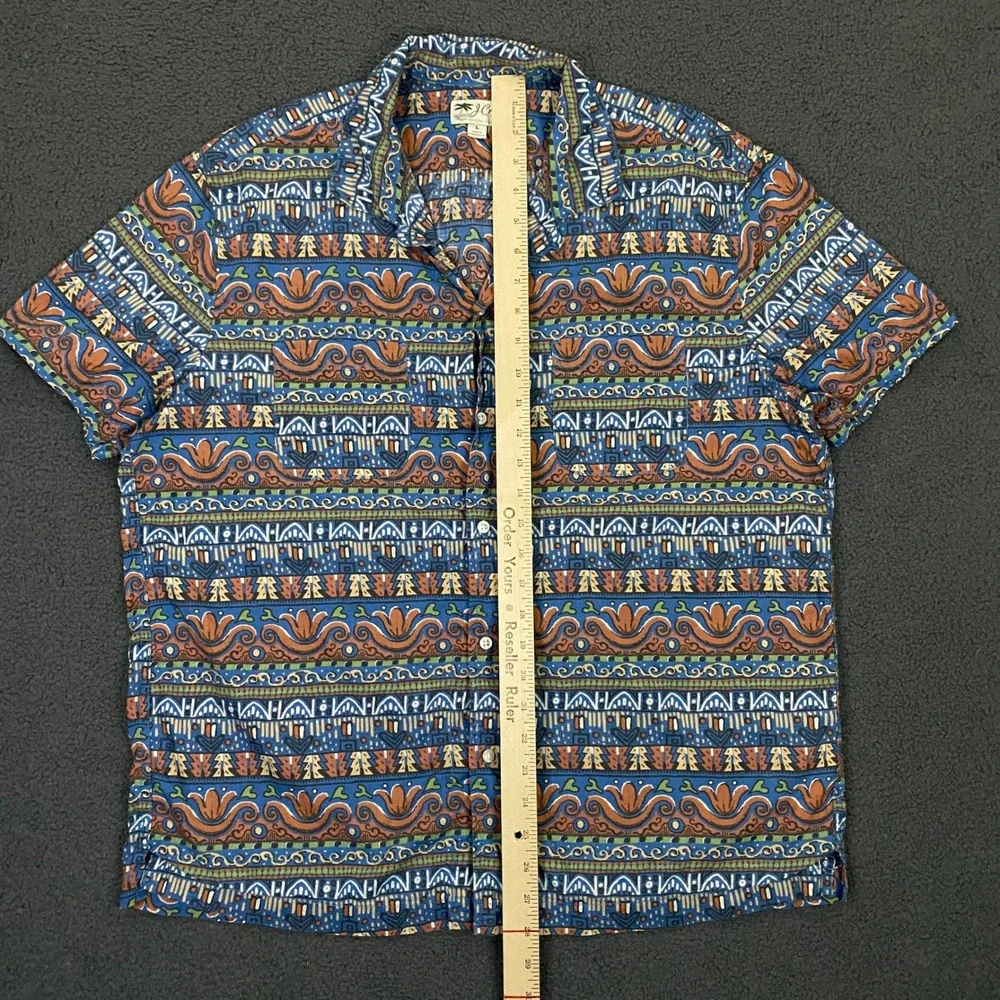 J. Crew Shirt Mens Large Blue Hawaiian Tribal Batik Print Camp Loop Collar